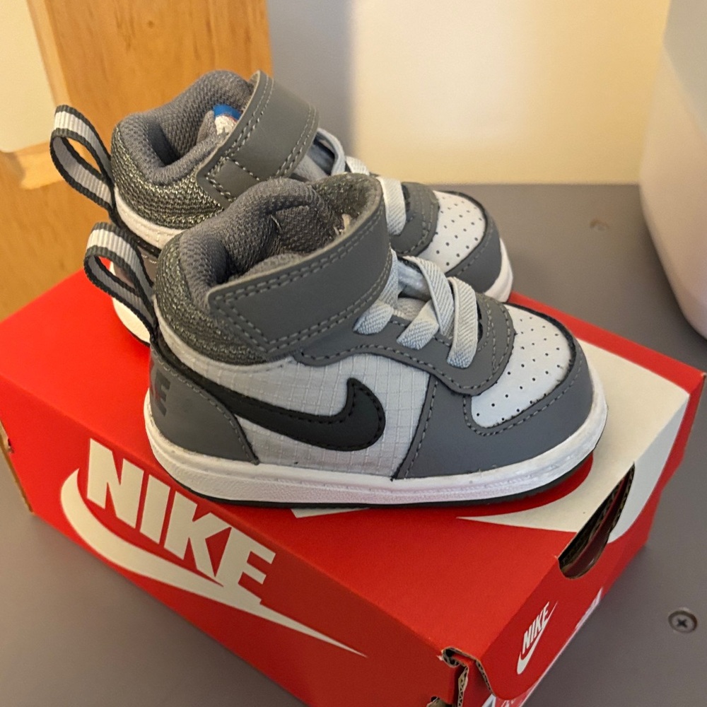Nike Kids Gray and White High-Top Sneakers